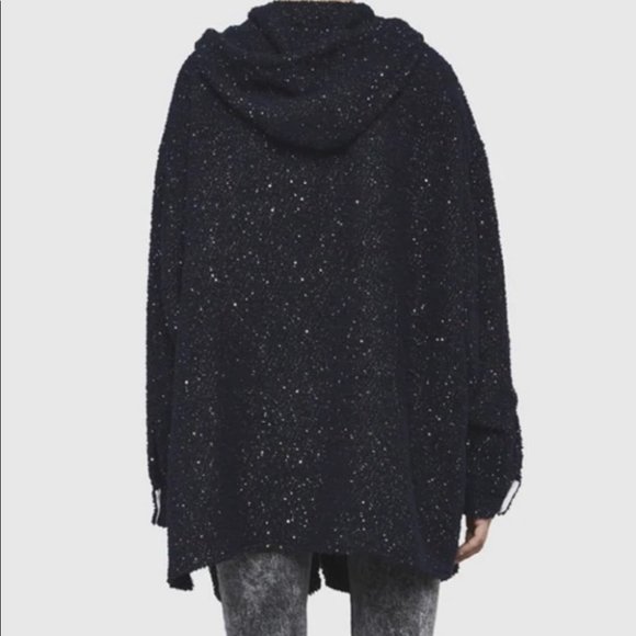 Faith Connexion European Oversized Unisex Blue Tweed Hooded Overshirt. - Picture 5 of 11